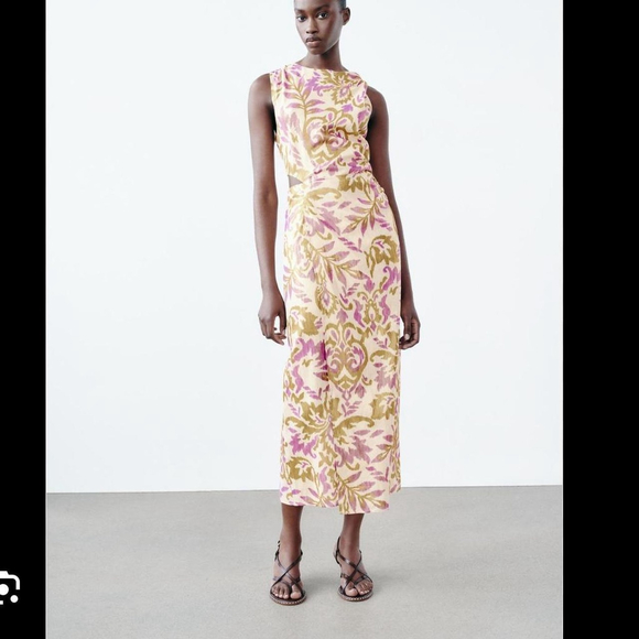 zara Dresses & Skirts - ZARA FLORALS PRINT CUT OUT MIDI DRESS - SIZE XS - BRAND NEW WITH TAG